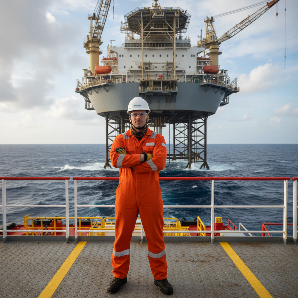 Offshore worker in protective clothing